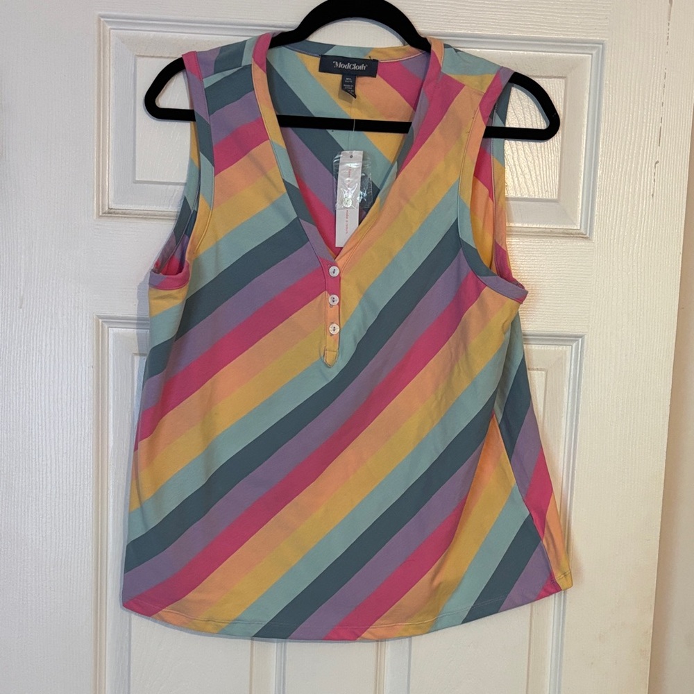 ModCloth Colorful Diagonal Striped Tank Top pastel rainbow XL retro nwt